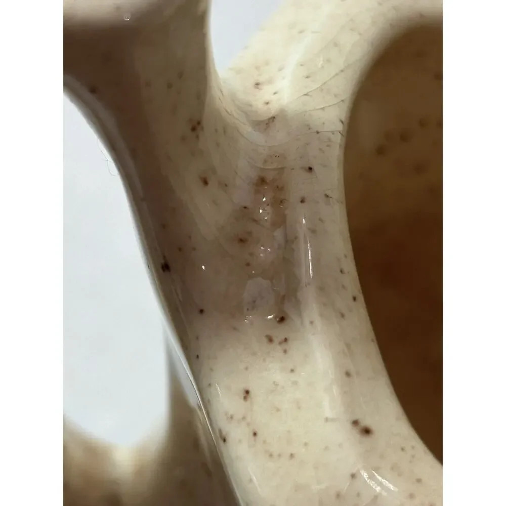 6” Beige W/‎ Brown Speckles 1983 Handmade Pottery Pitcher Vase READ